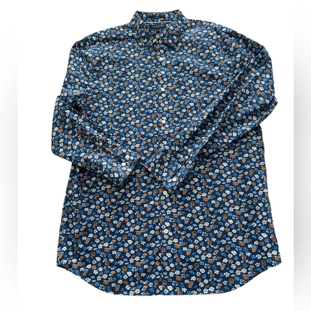 Banana Republic Blue Orange Floral Long Sleeve Dress Shirt Non-Iron Slim Size XL